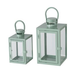 Lanterne m. h�ndtag Lysegr�n Glas, metal Stor/Lille 10x10x18cm 14x14x25cm