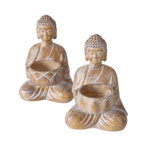 Buddha Fyrfadsstage Brun Polyresin H: 14,1 B: 9,2 L: 9,04 cm Leveres Assorteret