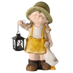 Figur landpige i keramik gr�n og gul m/fyrfadsstage L:29 B:17,5 H:42 cm