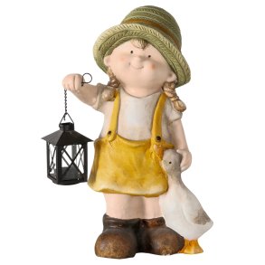 Figur landpige i keramik gr�n og gul m/fyrfadsstage L:29 B:17,5 H:42 cm