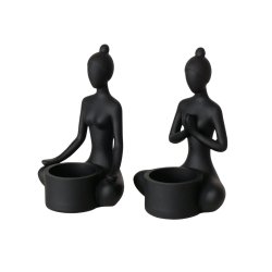 Yoga Figur Kvinde t/Fyrfadslys H: 15 B: 9 cm. Poly Sort
