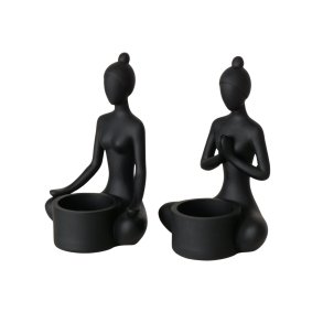 Yoga Figur Kvinde t/Fyrfadslys H: 15 B: 9 cm. Poly Sort