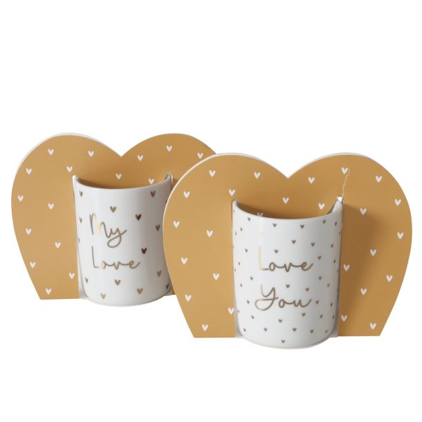Jumbo krus k�rlighed/m tekst Guld, Hvid 2 varianter Porcel�n 12x8x10 cm 350ml