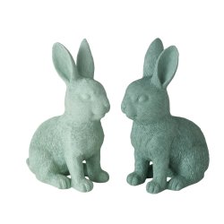 Kanin figur polyresin lysegr�n, m�rkegr�n B:7,5 H:18cm h�ndlavet
