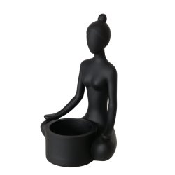 Yoga Figur Kvinde t/Fyrfadslys H: 15 B: 9 cm. Poly Sort