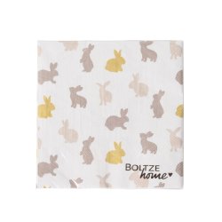 Servietter med p�skeharer (leveres assorteret) 20 pcs. Beige, Guld, Gr� 16,5x16,5 cm