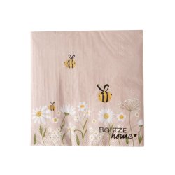 Servietter med blomster og bier (leveres assorteret) Beige/Hvid 16,5x16,5 cm
