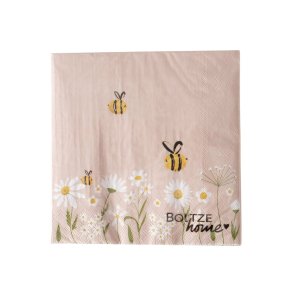 Servietter med blomster og bier (leveres assorteret) Beige/Hvid 16,5x16,5 cm