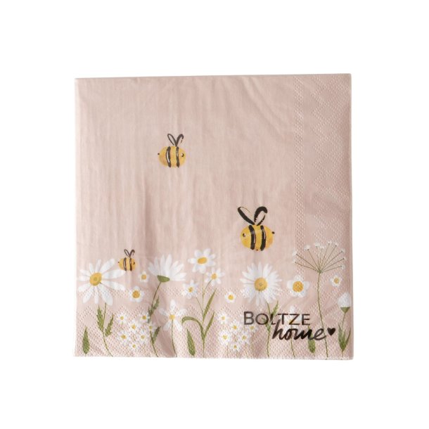 Servietter med blomster og bier (leveres assorteret) Beige/Hvid 16,5x16,5 cm