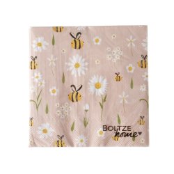 Servietter med blomster og bier (leveres assorteret) Beige/Hvid 16,5x16,5 cm