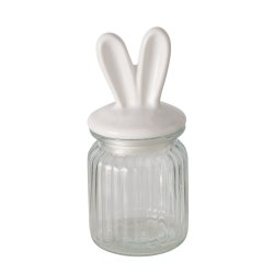 Opbevaringskrukke m/kanin�rer pink eller hvid, H:17 �:8 cm