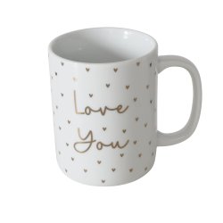 Jumbo krus k�rlighed/m tekst Guld, Hvid 2 varianter Porcel�n 12x8x10 cm 350ml