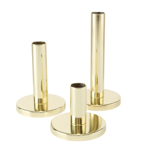 Lysestage St m/3 stk. Guld jern/Metal H: 16 D: 8,6 cm
