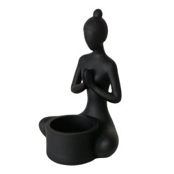 Yoga Figur Kvinde t/Fyrfadslys H: 15 B: 9 cm. Poly Sort