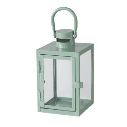 Lanterne m. h�ndtag Lysegr�n Glas, metal Stor/Lille 10x10x18cm 14x14x25cm
