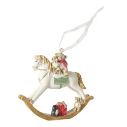 Juletrspynt Gyngehest H: 8,3 L: 8,8 cm. Leveres assorteret 