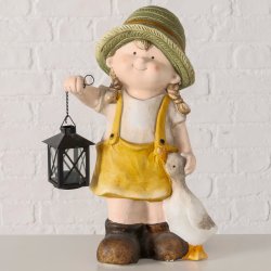 Figur landpige i keramik gr�n og gul m/fyrfadsstage L:29 B:17,5 H:42 cm