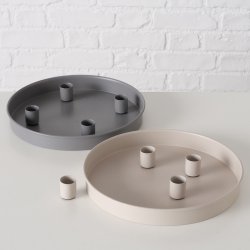 Fad m/magnetiske lysholdere H: 3 D: 25 cm Metal/Jern Gr/Sand 2 Varianter 