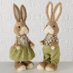 Kaninfigur Dreng/Pige Brun, Gr�n Polystyrenplastik, polystyrenskum, polyester, halm 14x13x43 cm