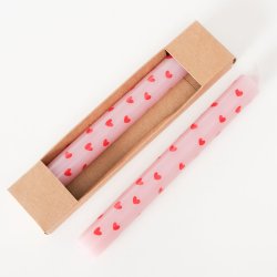 Stearinlys med hjerter Lyser�d Paraffin 20x2,2 cm 2 stk.