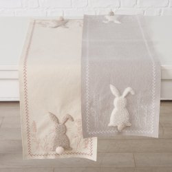 Bordl�ber med kanin Beige/Lysebrun Broderet, trykt, Bomuld, polyester 120x30 cm