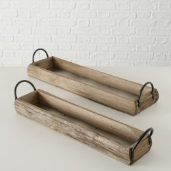 Dekorationsfad Rustkt Eg m/Jern hndtag L: 59/64 B: 13/17 H: 11/12 cm. Vlg Strrelse