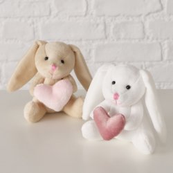 Kanin plysdyr med hjerte brun/hvid polyester D:10 B:8 H:10 cm