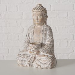 Buddha Figur m/lysholder Beige Polyresin H: 30 B: 20 D: 14 cm. 