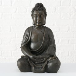 Buddha Figur Siddende Brun H: 50 B: 32 D: 26 cm. Poly