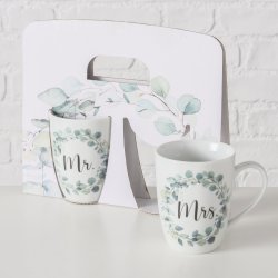 Bryllupsgave S�t m/tekst Mr &amp; Mrs Porcel�n 330ml S�t.