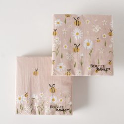 Servietter med blomster og bier (leveres assorteret) Beige/Hvid 16,5x16,5 cm