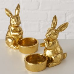 Kanin fyrfadsholder guld (leveres assorteret) polyresin D:6 B:10,5 H:10 cm