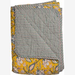 AU Maison - Quilt Ethnic Stor blomst gul/petrol 140x180 cm.