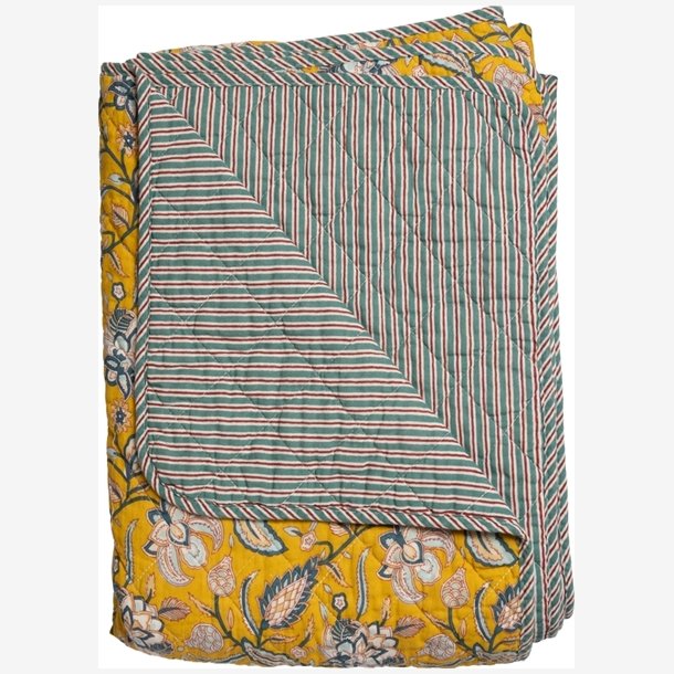 AU Maison - Quilt Ethnic Stor blomst gul/petrol 140x180 cm.