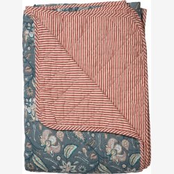 AU Maison - Quilt Ethnic Stor blomst m�rkebl�/r�d 140x180 cm.