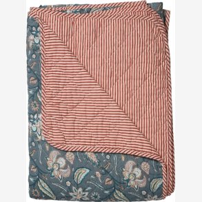 AU Maison - Quilt Ethnic Stor blomst m�rkebl�/r�d 140x180 cm.
