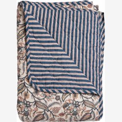 AU Maison - Quilt Ethnic Stor blomst creme/m�rkebl� 140x180 cm.