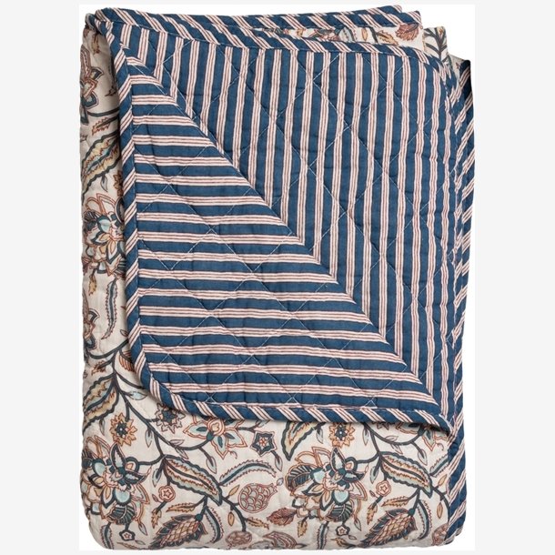 AU Maison - Quilt Ethnic Stor blomst creme/m�rkebl� 140x180 cm.