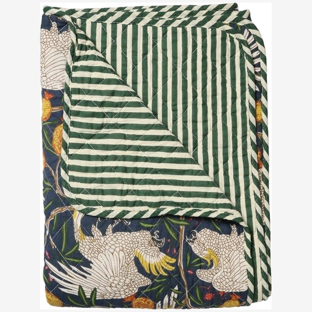 AU Maison - Quilt Ethnic Fugl m�rkebl�/gr�n 140x180 cm.