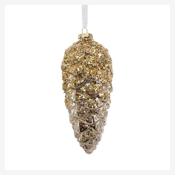 La Vida - Jule kogle ophng H17cm, Gr med glitter