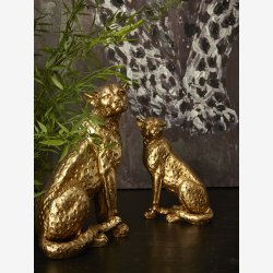Speedtsberg - Leopard figur sidende Poly Guld H: 20 cm.