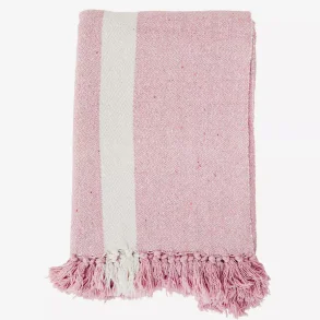 Madam Stoltz stribet plaid i rosa/off white 125x175 cm. 