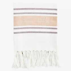 Madam Stoltz Hammam hndklde stribet off white, sandstone, grape 100x180 cm. 