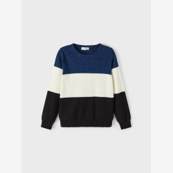 Name It - Langrmet striktrje m/ striber bl, hvid &amp; sort