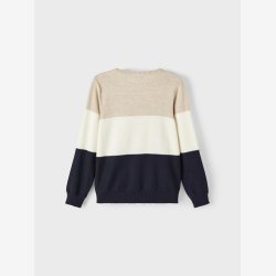 Name It - Langrmet striktrje m/ striber bl, hvid &amp; beige