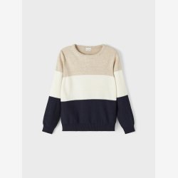 Name It - Langrmet striktrje m/ striber bl, hvid &amp; beige