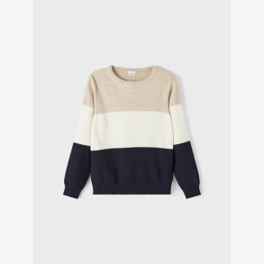 Name It - Langrmet striktrje m/ striber bl, hvid & beige