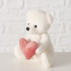 Plysdyr Bj�rn med pink hjerte Hvid Polyester 7x10x10,7 cm
