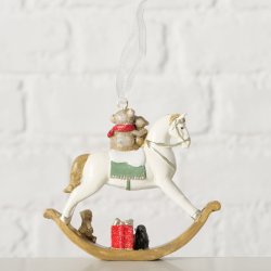 Juletrspynt Gyngehest H: 8,3 L: 8,8 cm. Leveres assorteret 