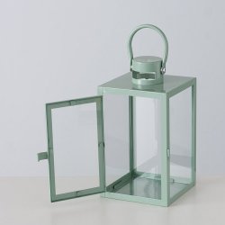 Lanterne m. h�ndtag Lysegr�n Glas, metal Stor/Lille 10x10x18cm 14x14x25cm